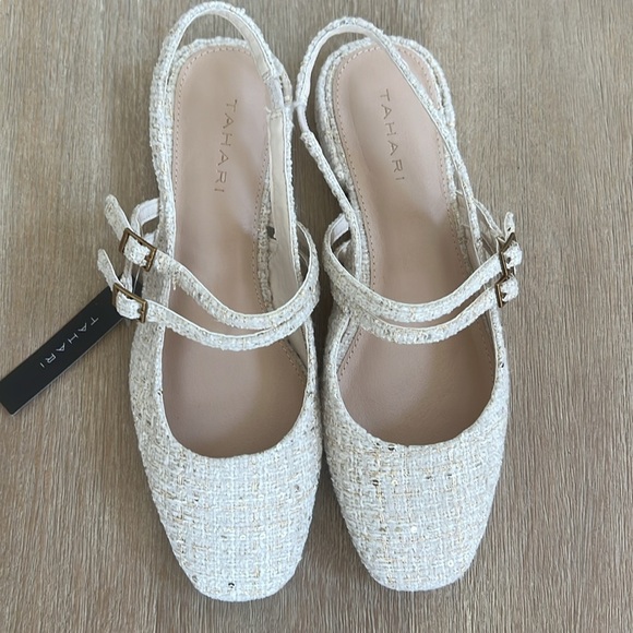 Tahari Tweed Sequin Cream Mary Jane Ballet Flats 7.5 8 - Picture 7 of 8